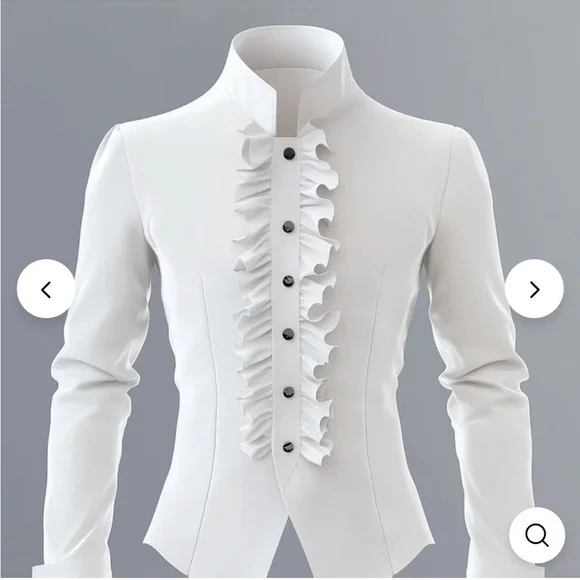 Elegant White Ruffled collar prom dress formal shirt renaissance cosplay band - Picture 2 of 3